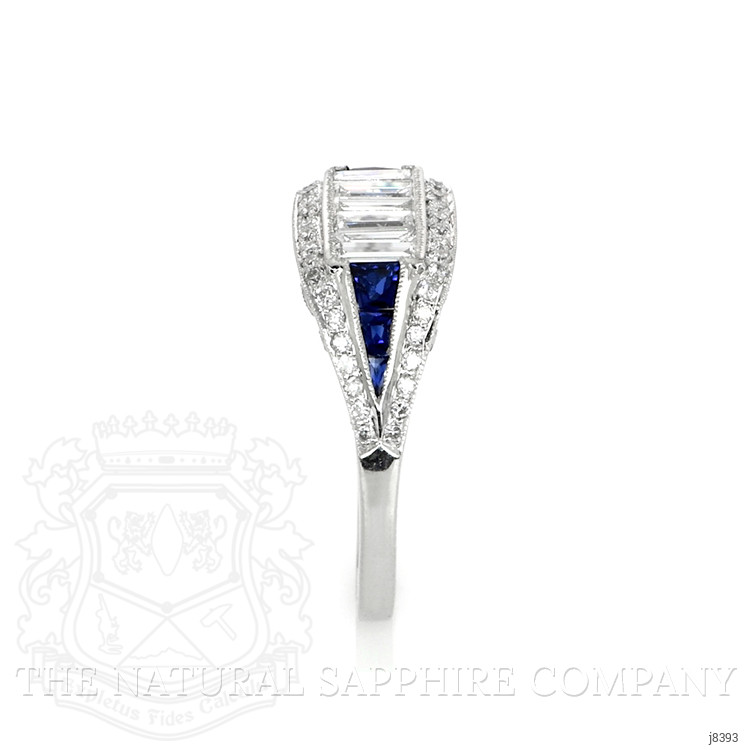 0.38 Ct. Blue Sapphire and Natural Diamond Antique Style Ring, Platinum 950
