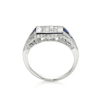0.38 Ct. Blue Sapphire and Natural Diamond Antique Style Ring, Platinum 950 Image