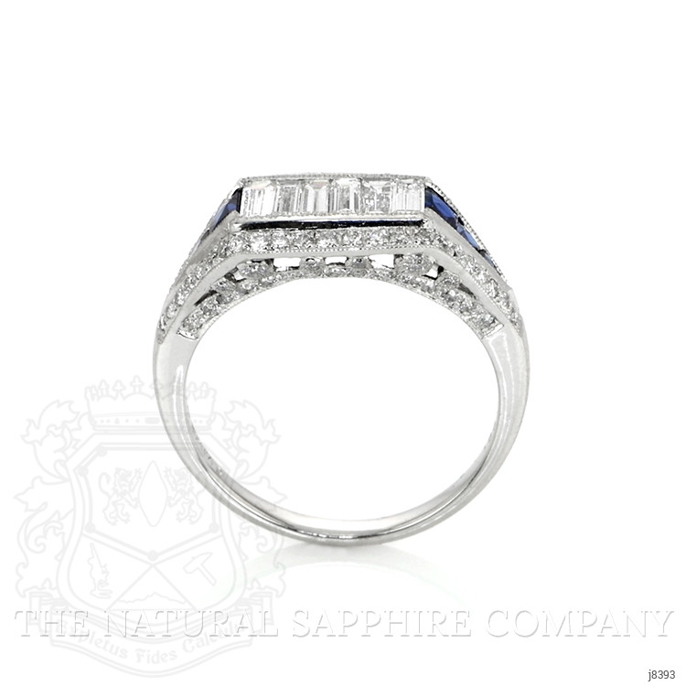 0.38 Ct. Blue Sapphire and Natural Diamond Antique Style Ring, Platinum 950