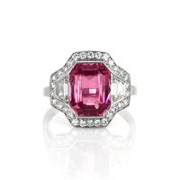 4.28 Ct. Padparadscha Sapphire and Natural Diamond Antique Style Ring, Platinum 950 Video