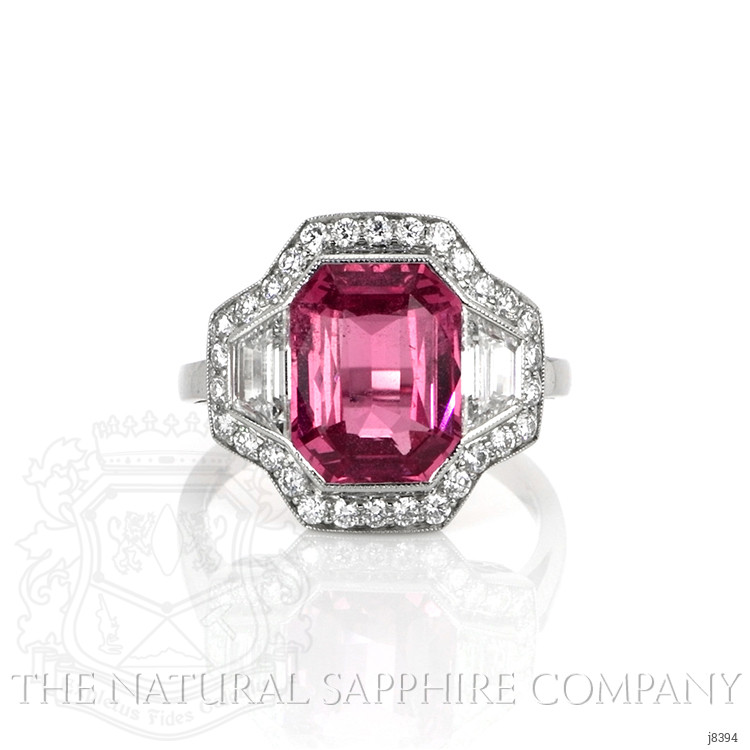 4.28 Ct. Padparadscha Sapphire and Natural Diamond Antique Style Ring, Platinum 950