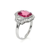 4.28 Ct. Padparadscha Sapphire and Natural Diamond Antique Style Ring, Platinum 950 Image