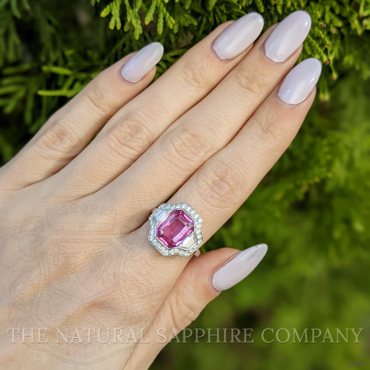 4.28 Ct. Padparadscha Sapphire and Natural Diamond Antique Style Ring, Platinum 950