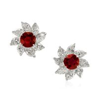 3.57 Ct.Tw.Total Carat Weight Ruby and Diamond Halo Earrings, Platinum 950 Video