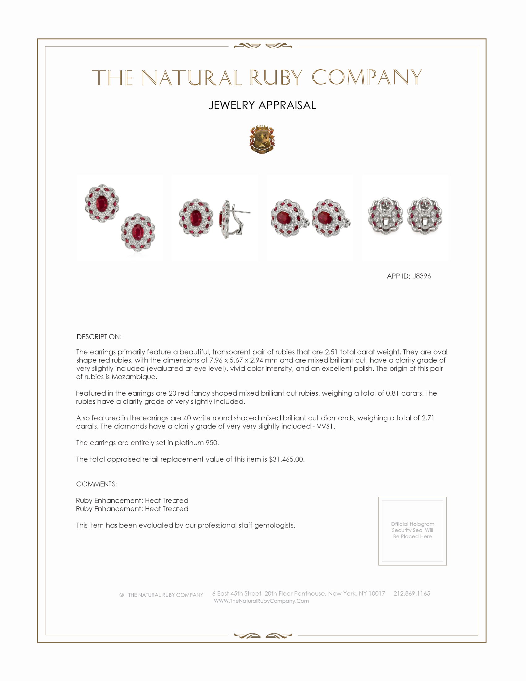 2.51 Ct.Tw. Ruby and Natural Diamond Halo Earrings, Platinum 950