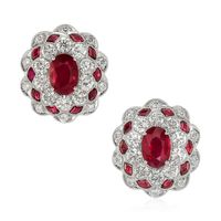 2.51 Ct.Tw.Total Carat Weight Ruby Natural Diamond Halo Earrings, Platinum 950 Video