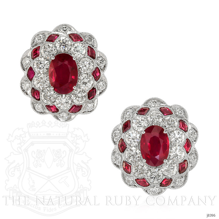 2.51 Ct.Tw. Ruby Natural Diamond Halo Earrings, Platinum 950