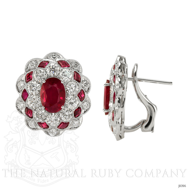 2.51 Ct.Tw. Ruby Natural Diamond Halo Earrings, Platinum 950