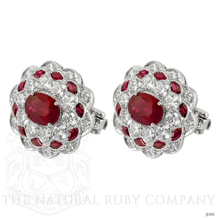 2.51 Ct.Tw. Ruby Natural Diamond Halo Earrings, Platinum 950