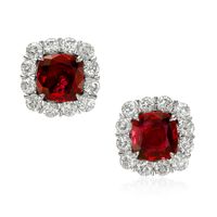 3.06 Ct.Tw.Total Carat Weight Ruby and Diamond Halo Earrings, Platinum 950 Video