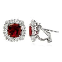 3.06 Ct.Tw.Total Carat Weight Ruby and Diamond Halo Earrings, Platinum 950 Image