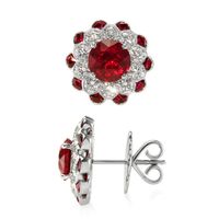 3.08 Ct.Tw.Total Carat Weight Ruby and Diamond Halo Earrings, Platinum 950 Image