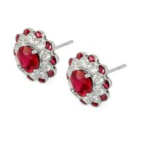 3.08 Ct.Tw.Total Carat Weight Ruby and Diamond Halo Earrings, Platinum 950 Image
