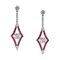 3.43 Ct.Tw.Total Carat Weight Ruby and Natural Diamond Accent Stones Earrings, Platinum 950 Video