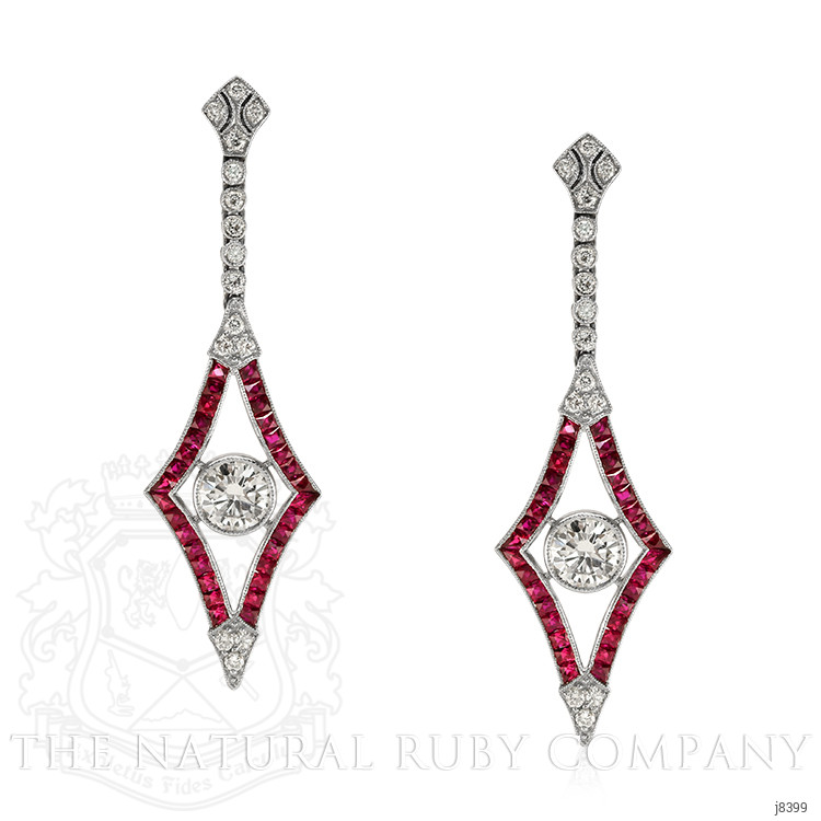 3.43 Ct.Tw. Ruby and Natural Diamond Accent Stones Earrings, Platinum 950