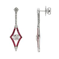 3.43 Ct.Tw.Total Carat Weight Ruby and Natural Diamond Accent Stones Earrings, Platinum 950 Image