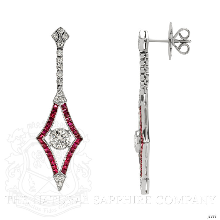 3.43 Ct.Tw. Ruby and Natural Diamond Accent Stones Earrings, Platinum 950
