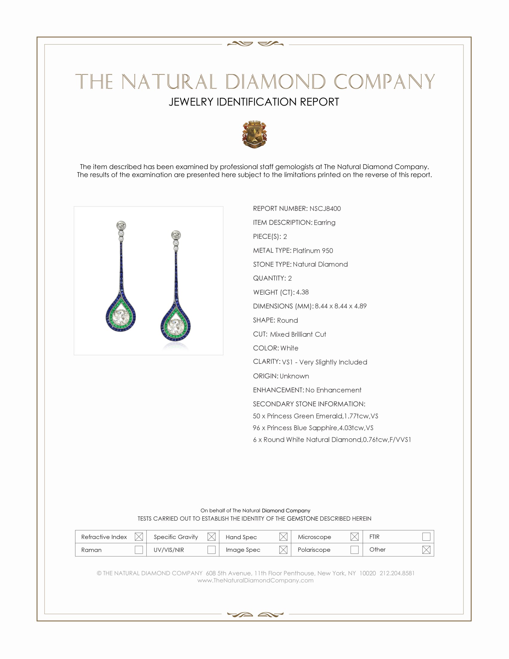 4.38 Ct.Tw. Natural Diamond, Blue Sapphire and Emerald Pave Earrings, Platinum 950
