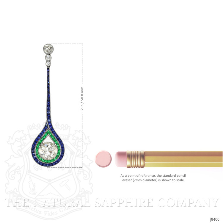 4.38 Ct.Tw. Natural Diamond, Blue Sapphire and Emerald Accent Stones Earrings, Platinum 950