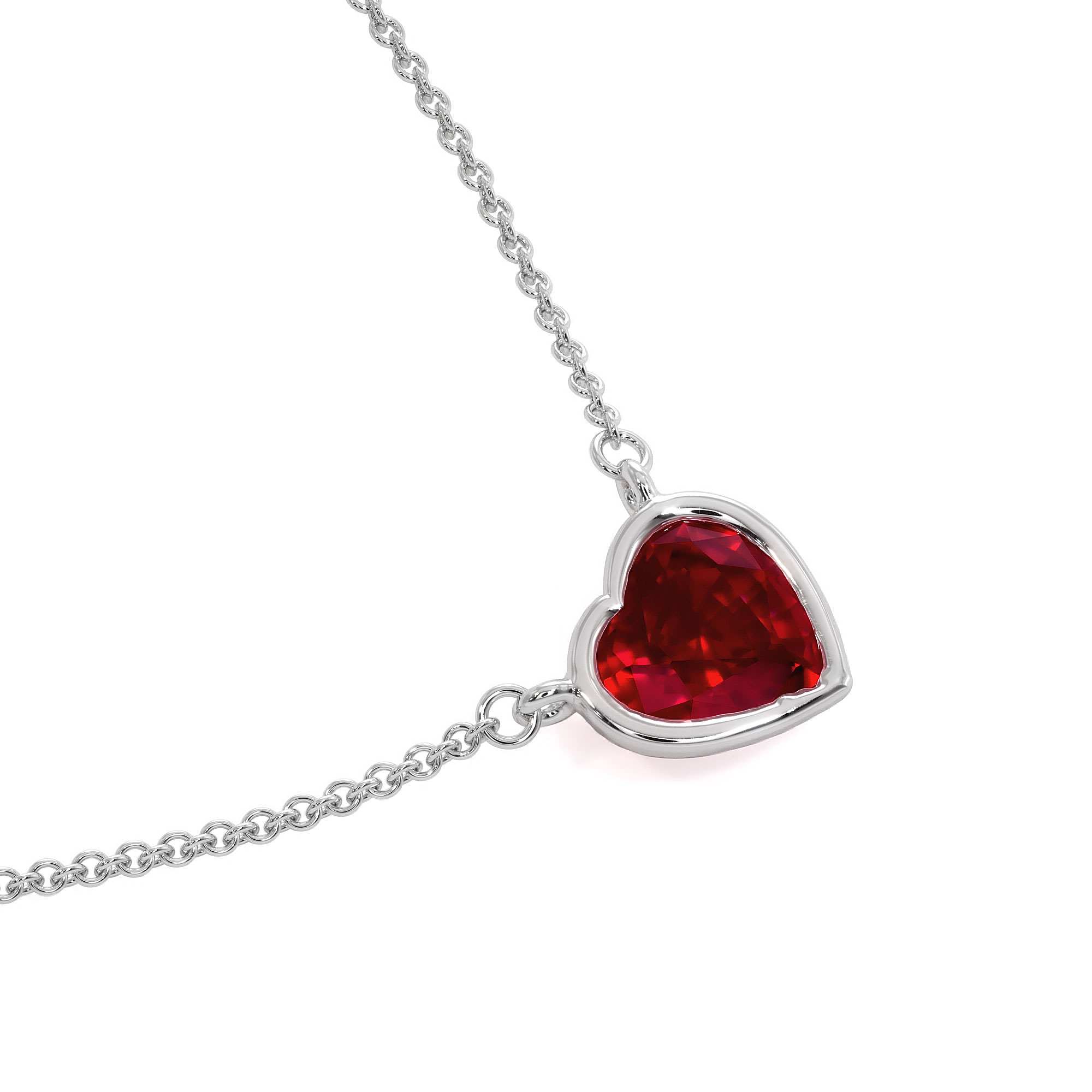 Sterling Silver 925 Red Ruby Heart Necklace 18