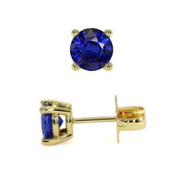 1.00 Ct.Tw.Total Carat Weight Blue Sapphire Studs Earrings, 14K Yellow Gold Image