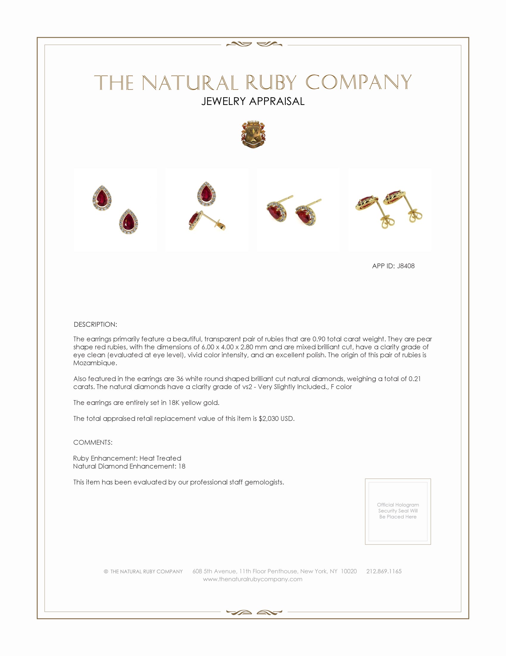 0.90 Ct.Tw. Ruby Natural Diamond Pave Earrings, 18K Yellow Gold