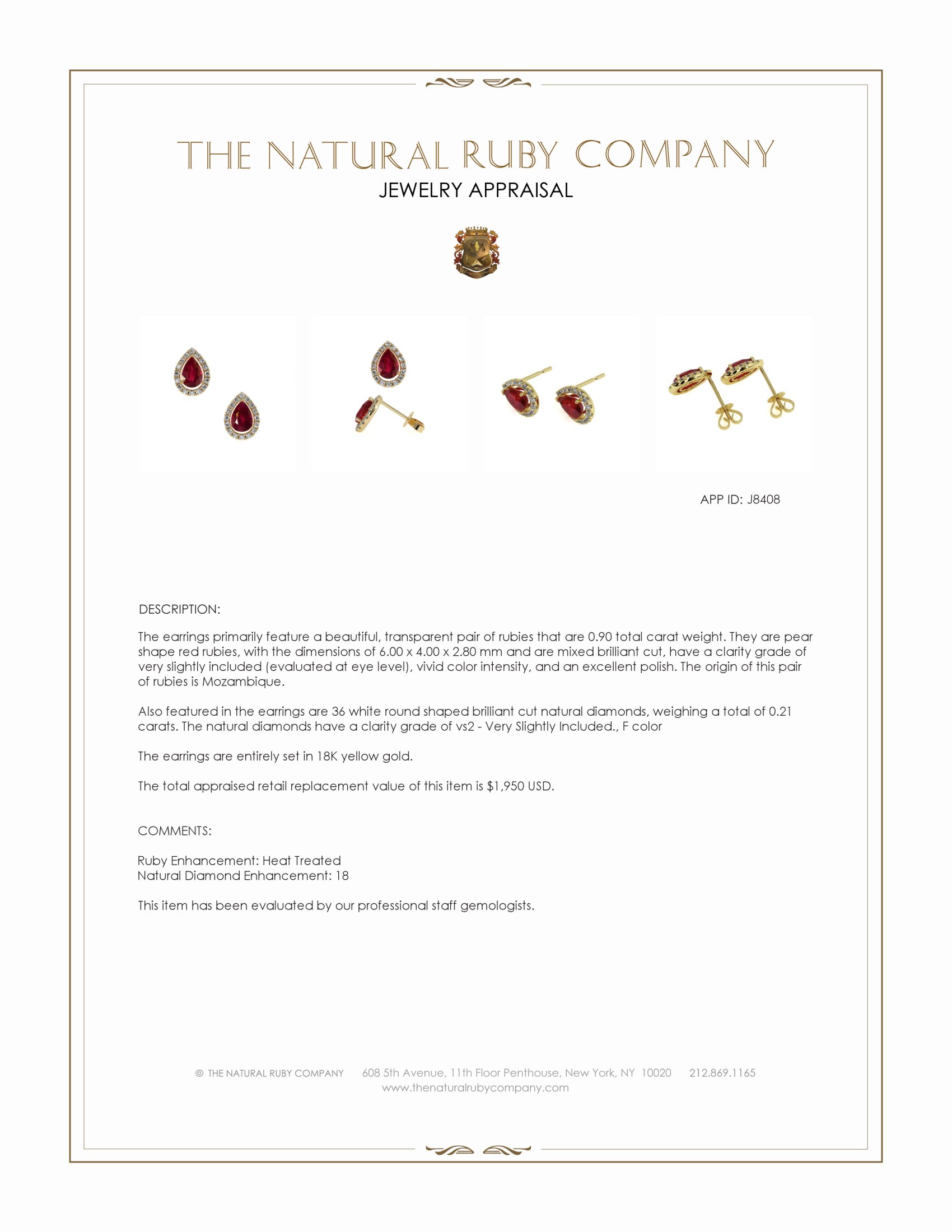 0.90 Ct.Tw. Ruby and Natural Diamond Pave Earrings, 18K Yellow Gold