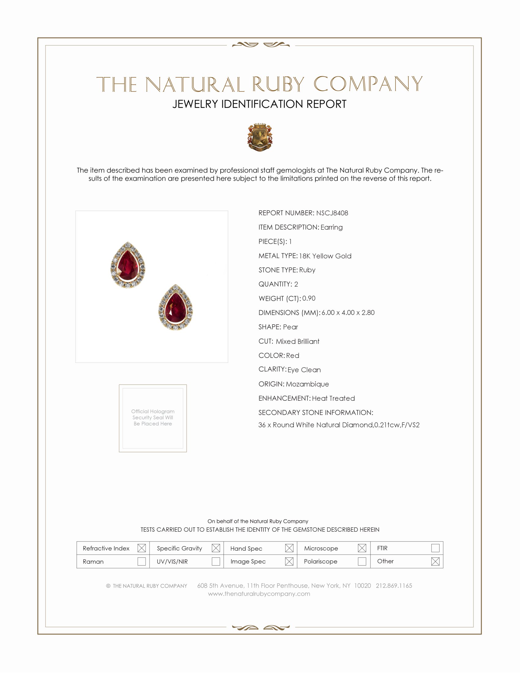 0.90 Ct.Tw. Ruby and Natural Diamond Pave Earrings, 18K Yellow Gold