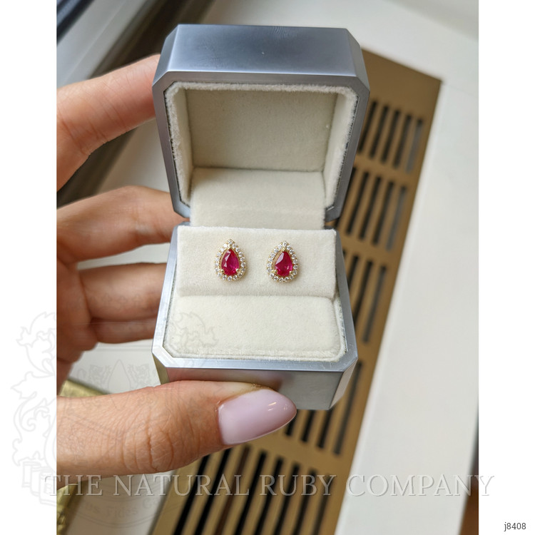 0.90 Ct.Tw. Ruby and Natural Diamond Pave Earrings, 18K Yellow Gold