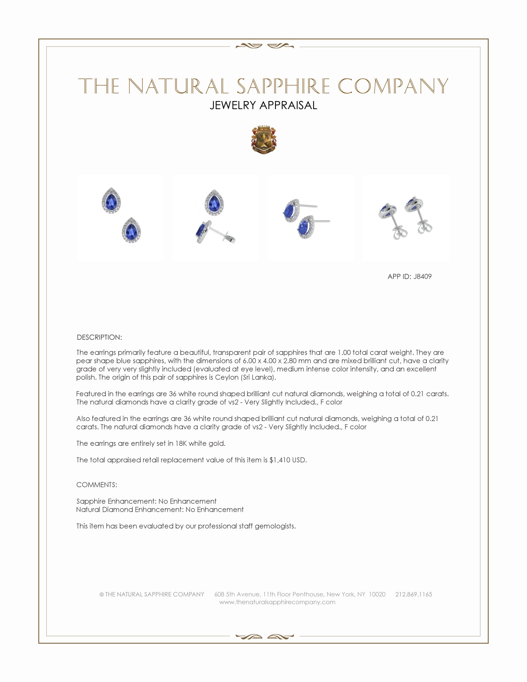 1.00 Ct.Tw. Blue Sapphire and Natural Diamond Pave Earrings, 18K White Gold