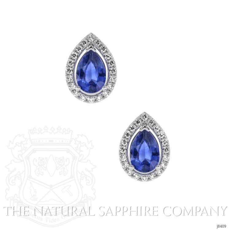 1.00 Ct.Tw. Blue Sapphire and Natural Diamond Pave Earrings, 18K White Gold