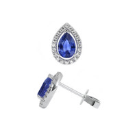 1.00 Ct.Tw. Blue Sapphire and Natural Diamond Pave Earrings, 18K White Gold Image