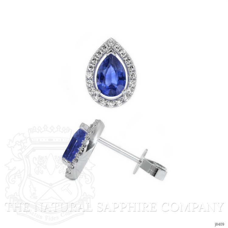 1.00 Ct.Tw. Blue Sapphire and Natural Diamond Pave Earrings, 18K White Gold