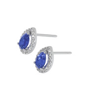 1.00 Ct.Tw. Blue Sapphire and Natural Diamond Pave Earrings, 18K White Gold Image
