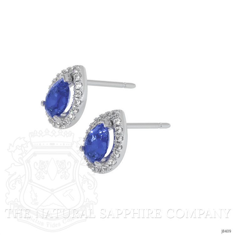 1.00 Ct.Tw. Blue Sapphire and Natural Diamond Pave Earrings, 18K White Gold