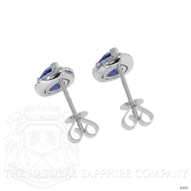 1.00 Ct.Tw. Blue Sapphire and Natural Diamond Pave Earrings, 18K White Gold
