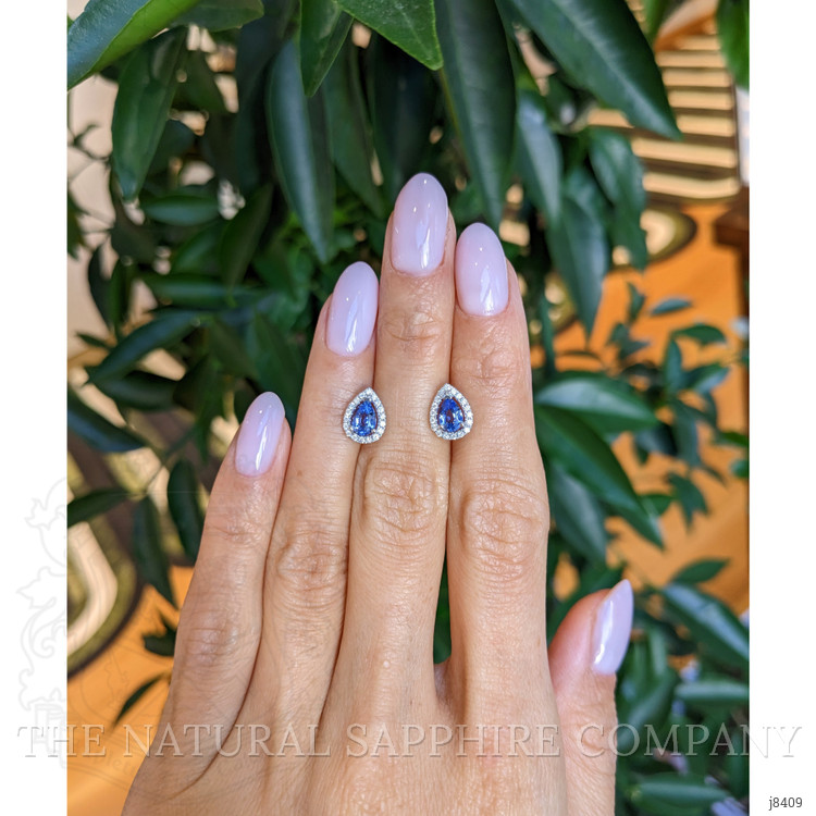 1.00 Ct.Tw. Blue Sapphire and Natural Diamond Pave Earrings, 18K White Gold