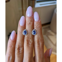 1.00&nbsp;Ct.Tw.Total Carat Weight Blue Sapphire and Natural Diamond Pave Earrings, 18K White Gold Life Style