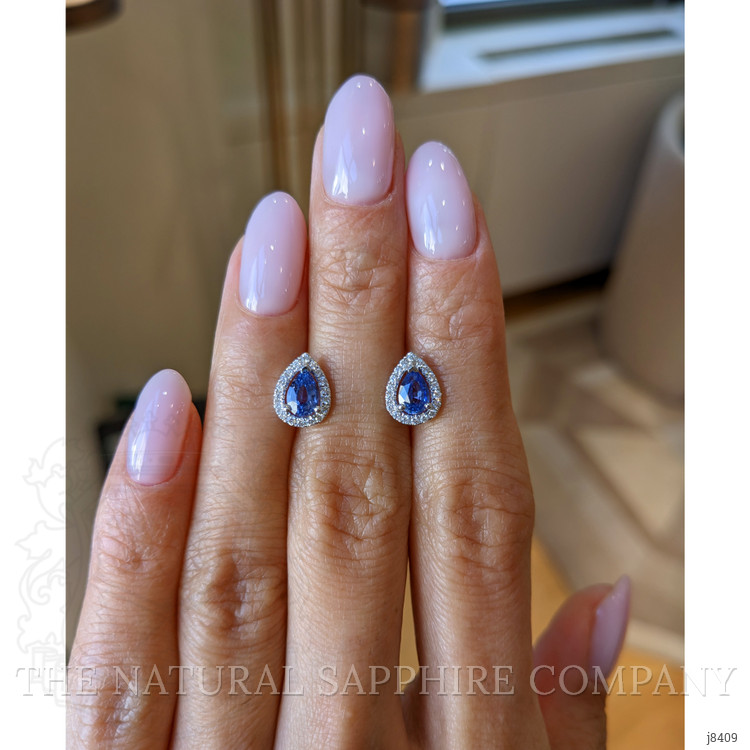 1.00 Ct.Tw. Blue Sapphire and Natural Diamond Pave Earrings, 18K White Gold