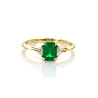 0.83 Ct. Emerald Natural Diamond Three Stone Ring, 14K Yellow Gold Video