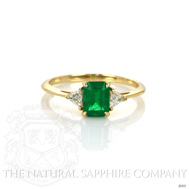 0.83 Ct. Emerald Natural Diamond Three Stone Ring, 14K Yellow Gold