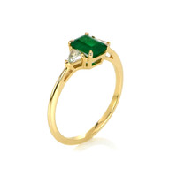 0.83 Ct. Emerald Natural Diamond Three Stone Ring, 14K Yellow Gold Image