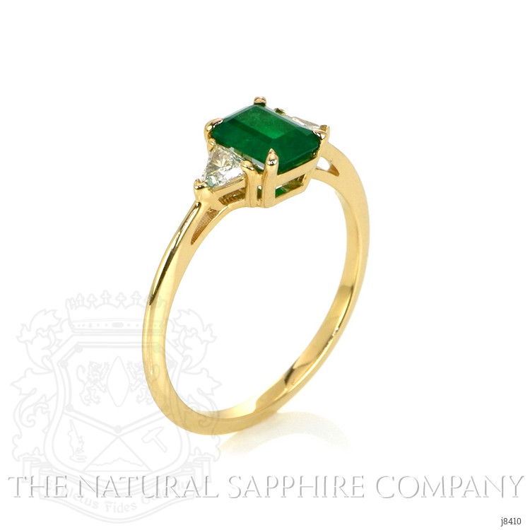 0.83 Ct. Emerald Natural Diamond Three Stone Ring, 14K Yellow Gold