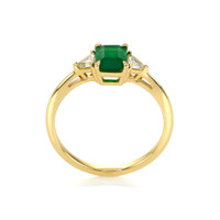 0.83 Ct. Emerald Natural Diamond Three Stone Ring, 14K Yellow Gold Image