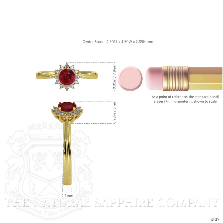 0.45 Ct. Ruby Natural Diamond Halo Ring, 18K Yellow Gold