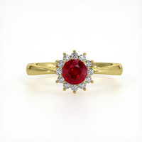 0.45 Ct. Ruby Natural Diamond Halo Ring, 18K Yellow Gold Video