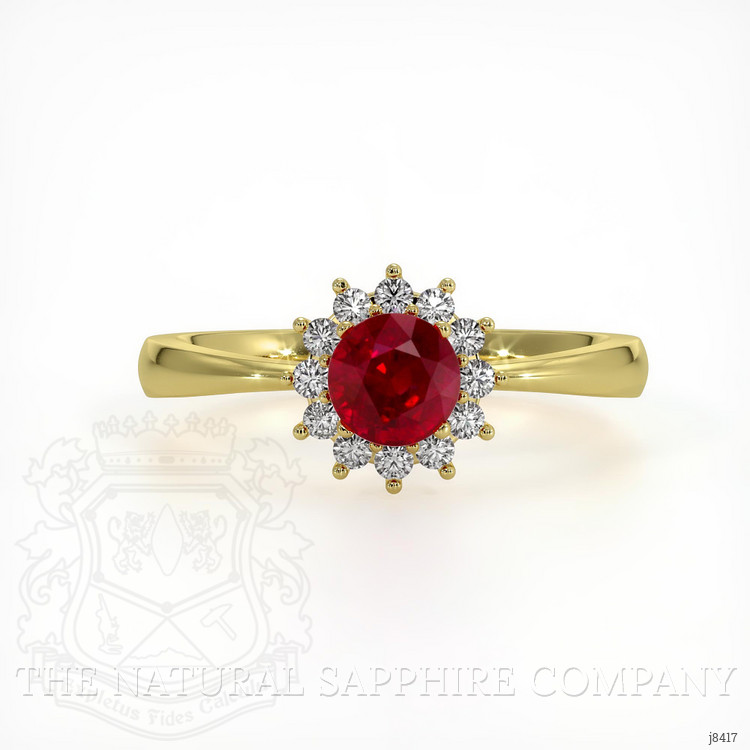 0.45 Ct. Ruby Natural Diamond Halo Ring, 18K Yellow Gold