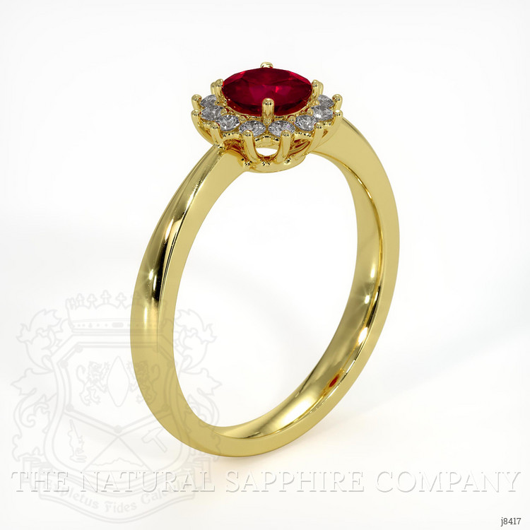 0.45 Ct. Ruby Natural Diamond Halo Ring, 18K Yellow Gold