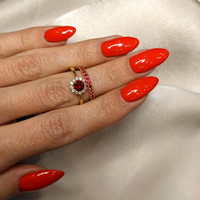 0.45 Ct. Ruby Natural Diamond Halo Ring, 18K Yellow Gold Life Style