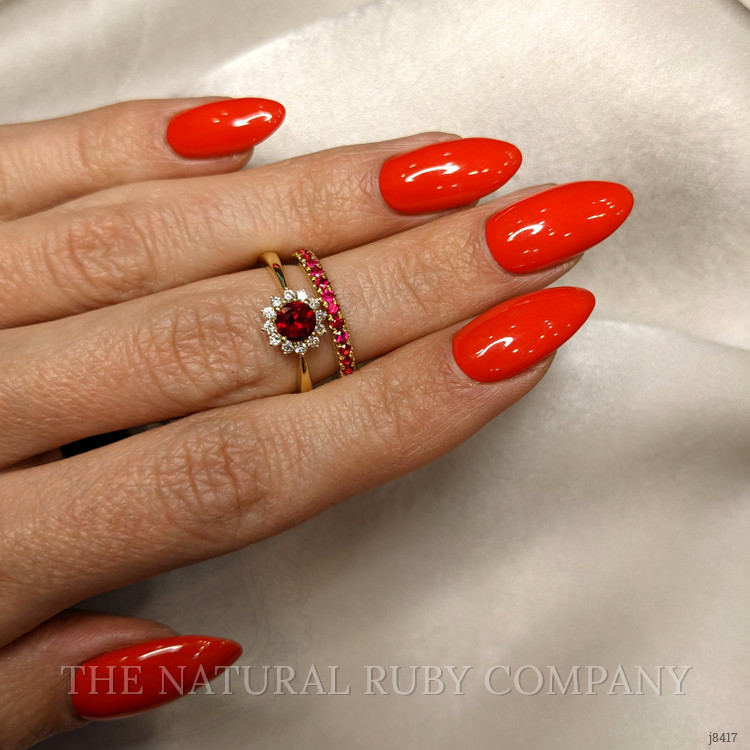 0.45 Ct. Ruby Natural Diamond Halo Ring, 18K Yellow Gold